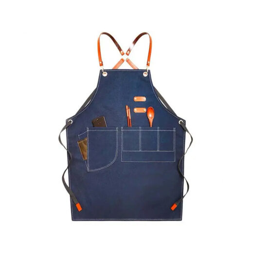 Blue Adjustable Denim Jean Kitchen Apron with Pockets