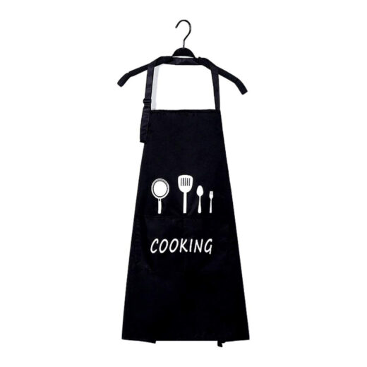 Black Cooking Apron with Utensil Print
